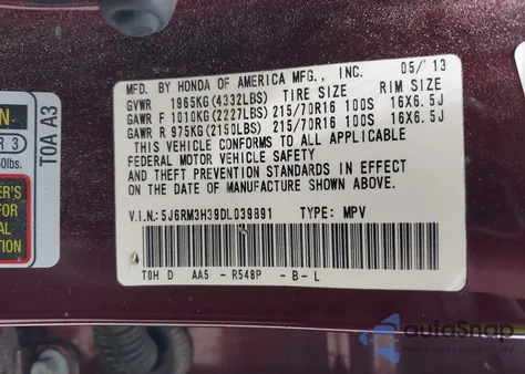 2013 Honda Cr-V Lx from USA, damaged, VIN 5J6RM3H39DL039891